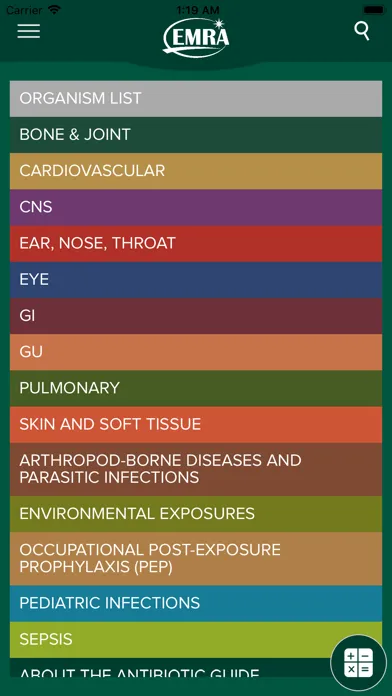 ภาพหน้าจอของ EMRA Antibiotic Guide