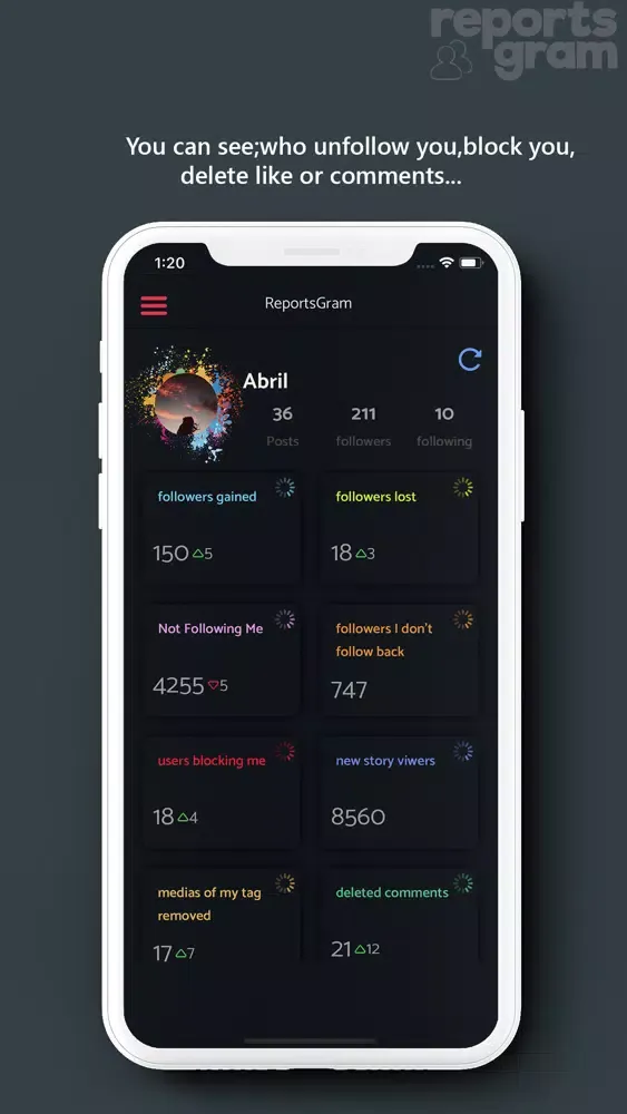 Ảnh chụp màn hình của Reports+ Pro Followers