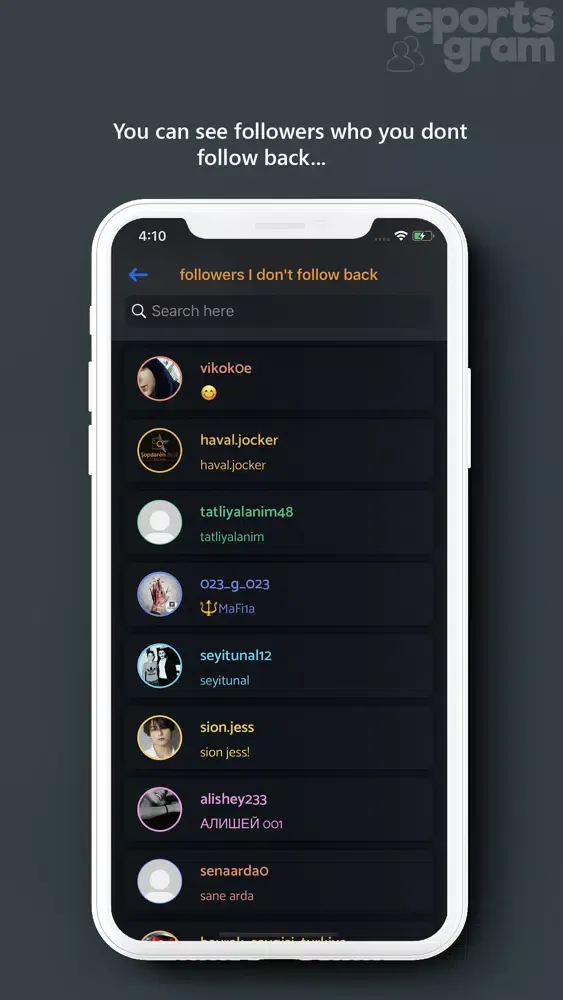 Ảnh chụp màn hình của Reports+ Pro Followers