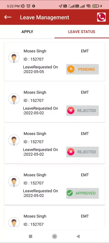 Employee Attendance App スクリーンショット