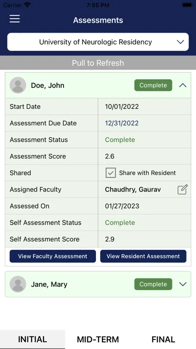 APTA Residency Performance Screenshots