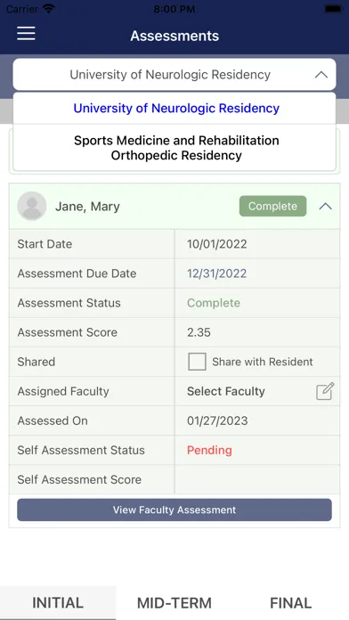 APTA Residency Performance Screenshots