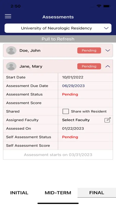 APTA Residency Performance Screenshots