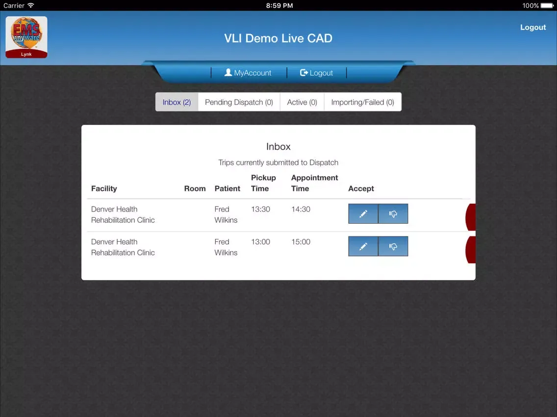 EMS Anyware Lynk iPad  スクリーンショット
