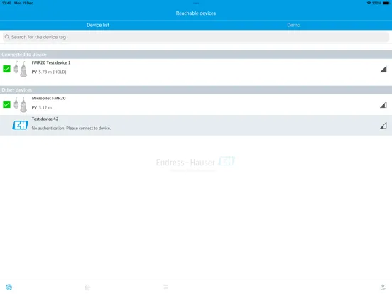 Скриншоты Endress+Hauser SmartBlue iPad 