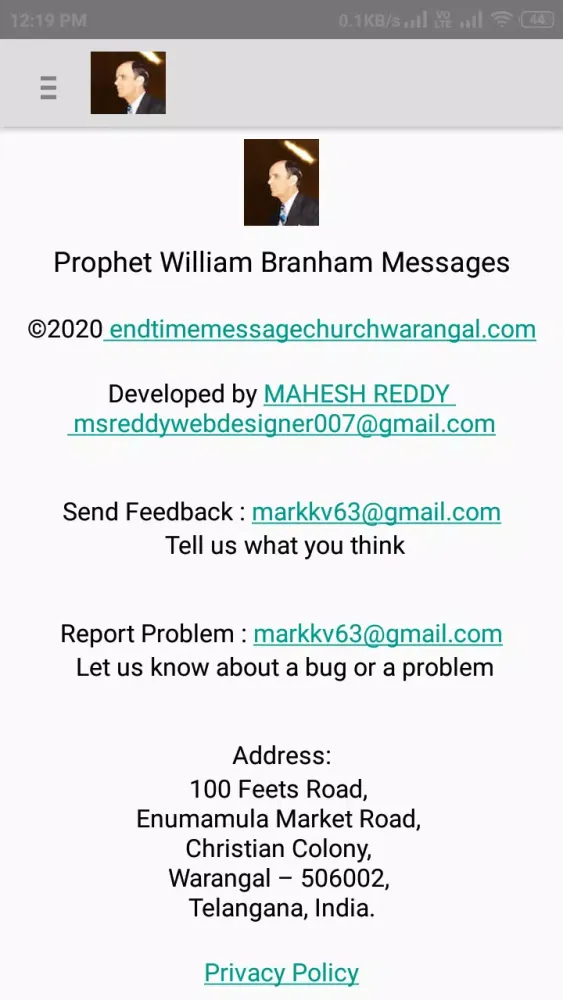 Tangkapan layar Prophet William Branham Messag