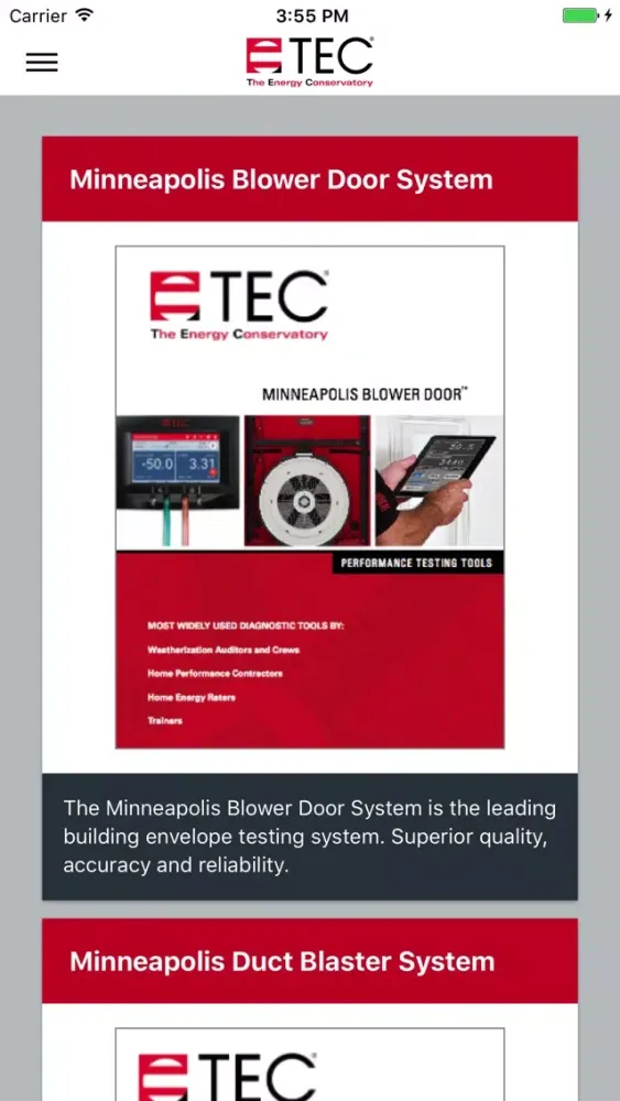 Zrzuty ekranu TEC Catalog