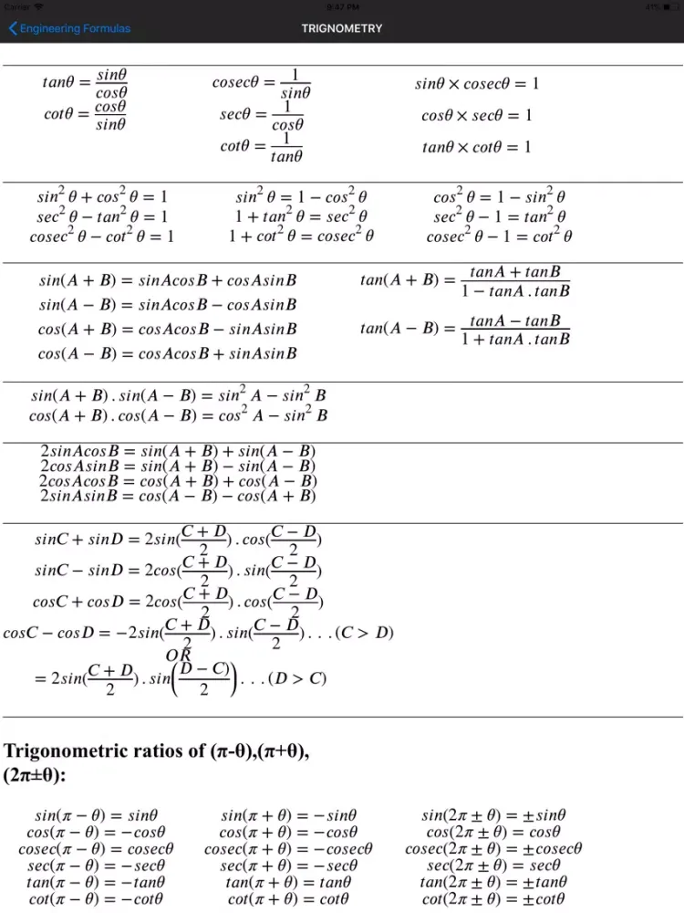 Tangkapan skrin Engineering Math Formulas iPad 