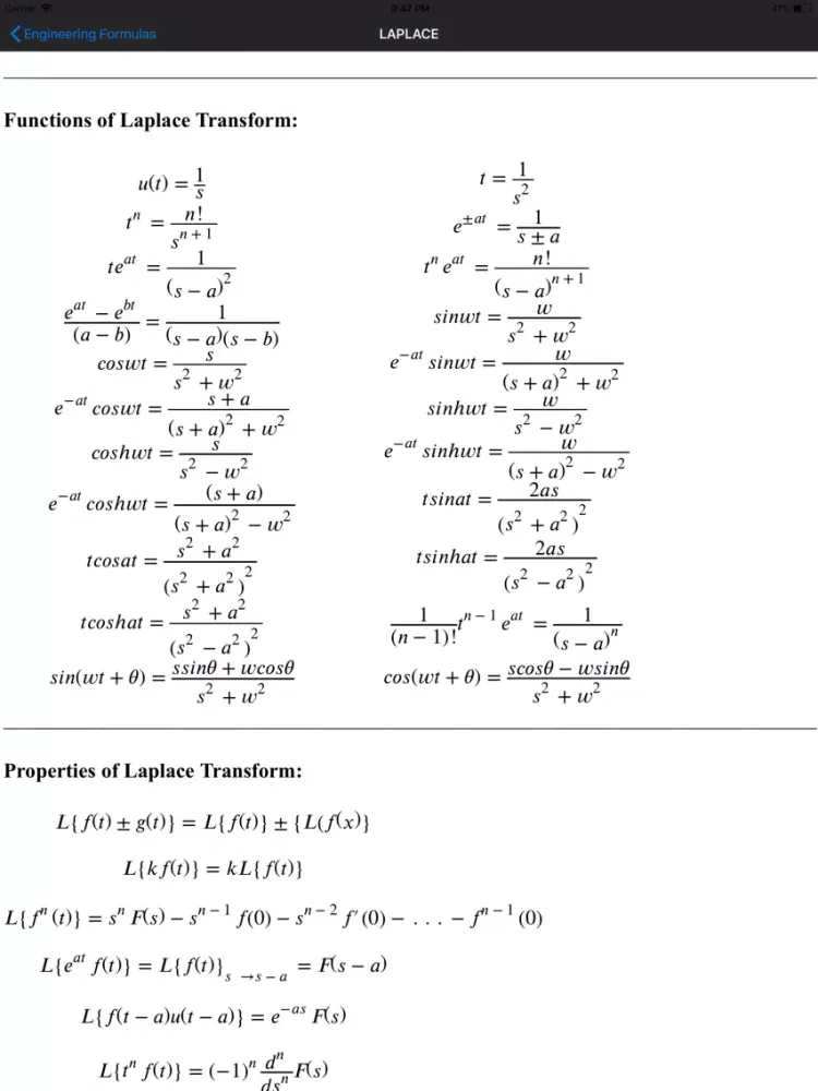 Tangkapan skrin Engineering Math Formulas iPad 