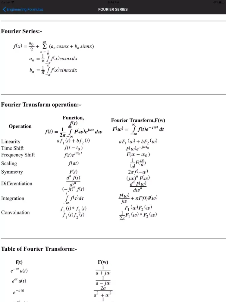 Tangkapan skrin Engineering Math Formulas iPad 