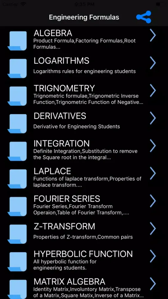 Tangkapan skrin Engineering Math Formulas