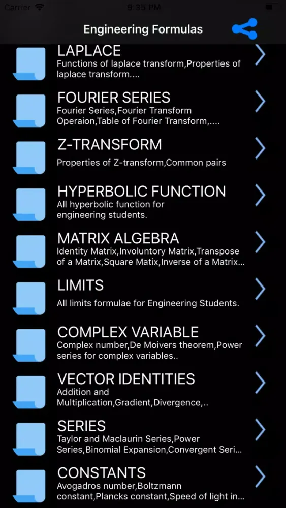 Tangkapan skrin Engineering Math Formulas