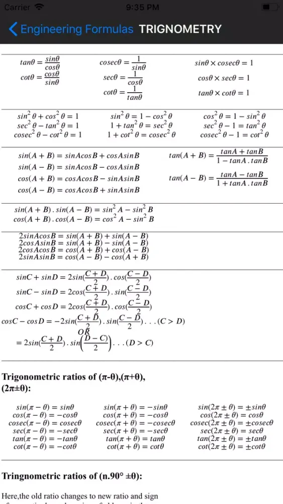 Tangkapan skrin Engineering Math Formulas