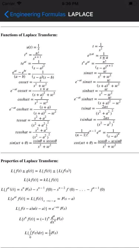 Tangkapan skrin Engineering Math Formulas
