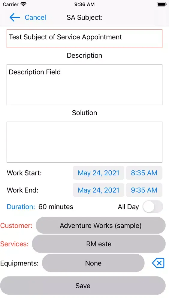 Field Services Dynamics CRM スクリーンショット