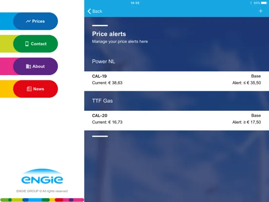 Tangkapan skrin ENGIE Market Prices iPad 