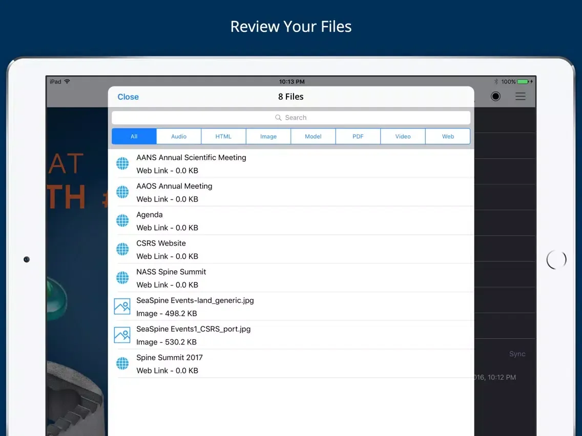 Capturas de pantalla de SeaSpine Events iPad 