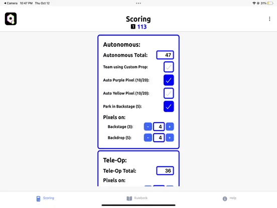 FTC CenterStage Scorer & Rules iPad 應用截圖