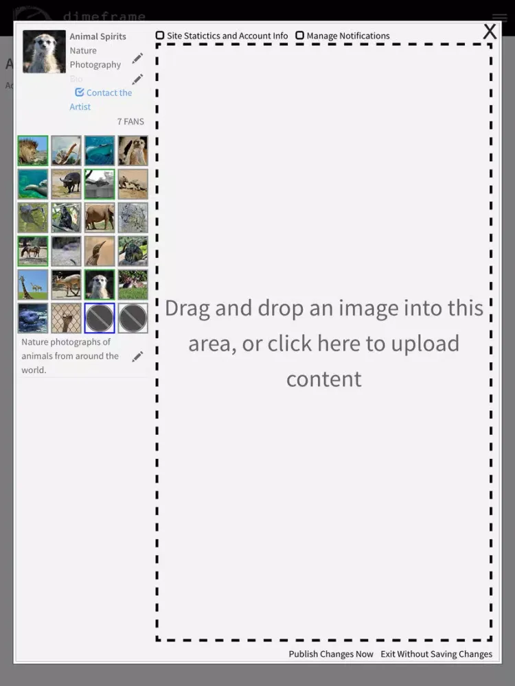 ภาพหน้าจอของ DimeFrame.com iPad 