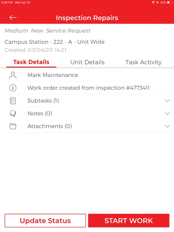 Ảnh chụp màn hình của Entrata Facilities iPad 