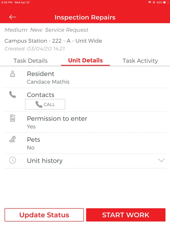 Ảnh chụp màn hình của Entrata Facilities iPad 