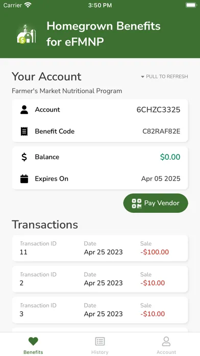 Homegrown Benefits - for eFMNP Screenshots