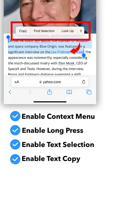 Captures d'écran de Enable Context Menu for Safari