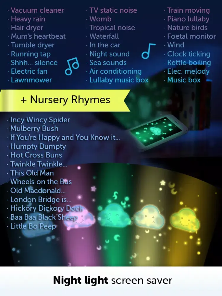 Capturas de tela do Baby White Noise generator + Nursery Rhymes music iPad 
