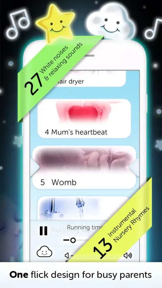 Capturas de tela do Baby White Noise generator + Nursery Rhymes music