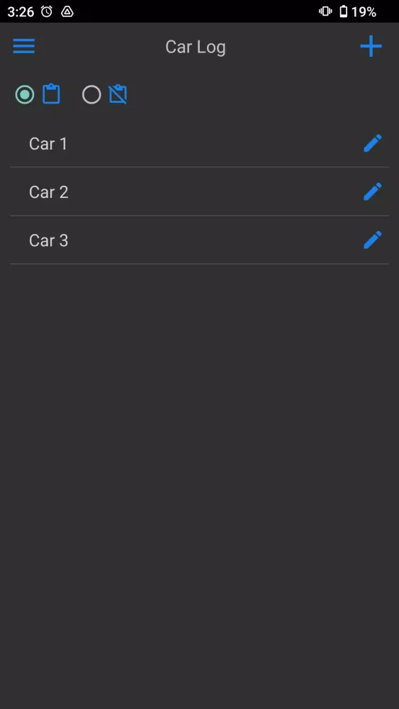 Tangkapan layar Vehicle Logbook