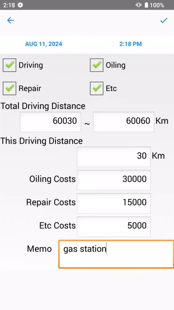 Tangkapan layar Vehicle Logbook