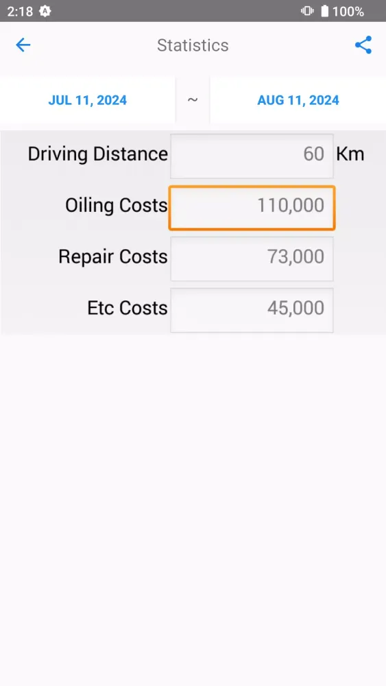 Tangkapan layar Vehicle Logbook