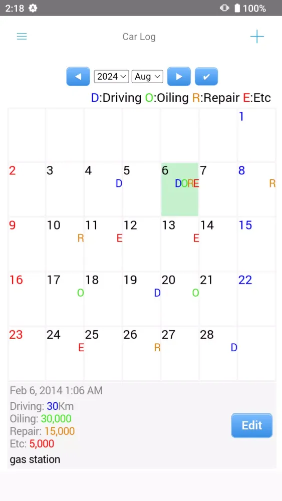 Tangkapan layar Vehicle Logbook