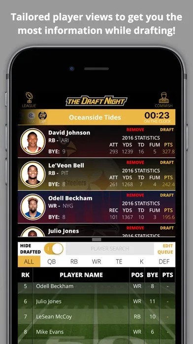 Ảnh chụp màn hình của theDraftNight Fantasy Football Draft Board