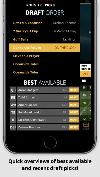 Ảnh chụp màn hình của theDraftNight Fantasy Football Draft Board