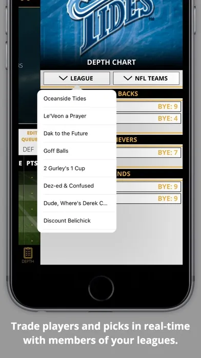 Ảnh chụp màn hình của theDraftNight Fantasy Football Draft Board