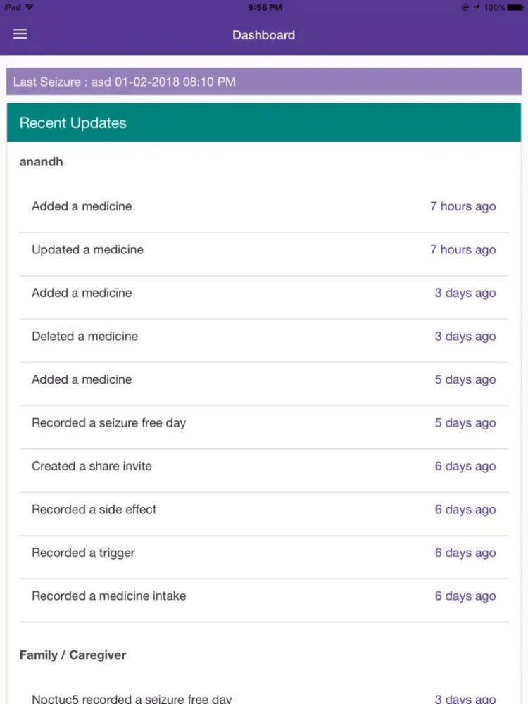 Ảnh chụp màn hình của My Seizure Diary iPad 