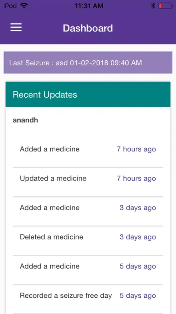 Ảnh chụp màn hình của My Seizure Diary