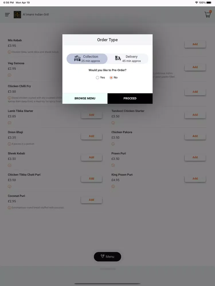 Zrzuty ekranu Al Iman's Indian Grill iPad 