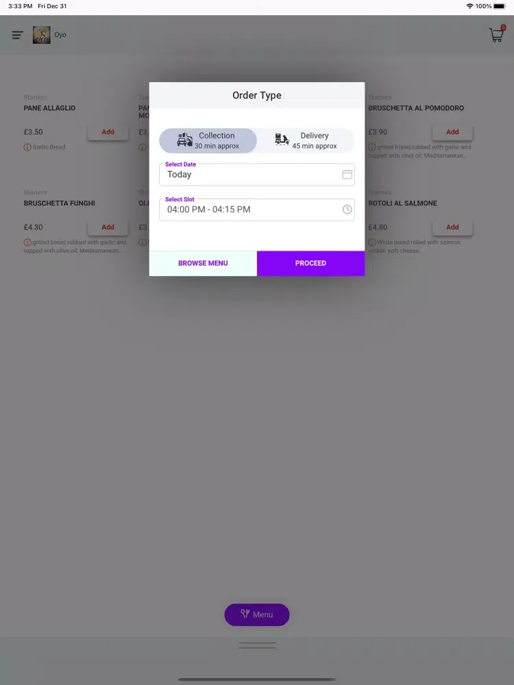 Capturas de tela do OYO Italian food iPad 