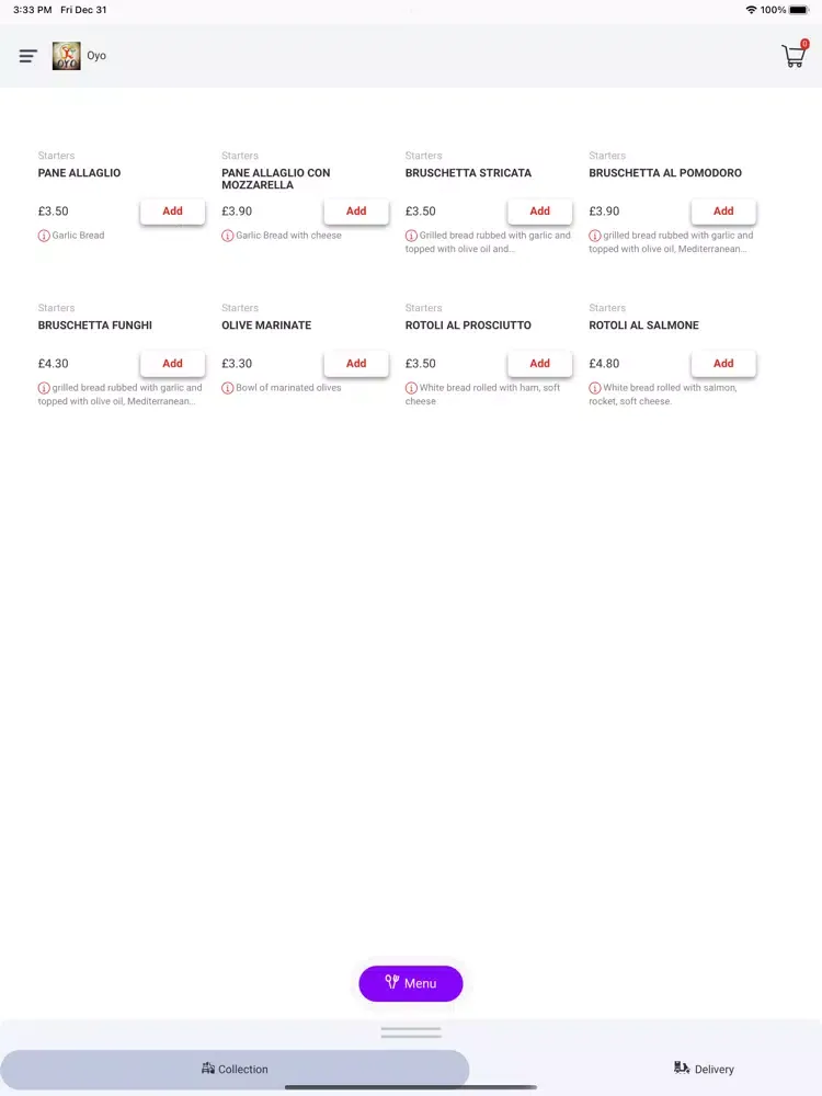Capturas de tela do OYO Italian food iPad 