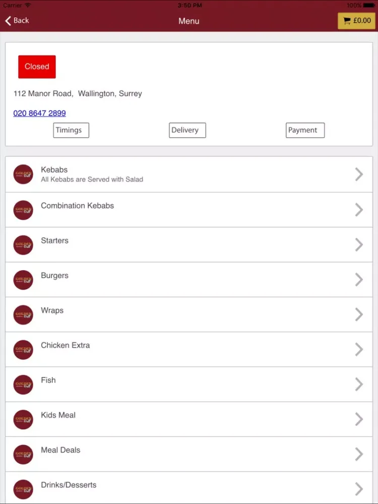 Golden Grill Wallington iPad  Screenshots