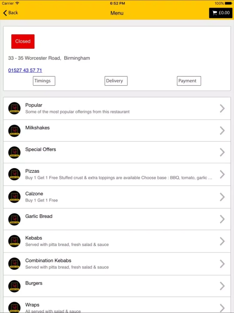 Zrzuty ekranu Chicago Pizza Istanbul Grill iPad 