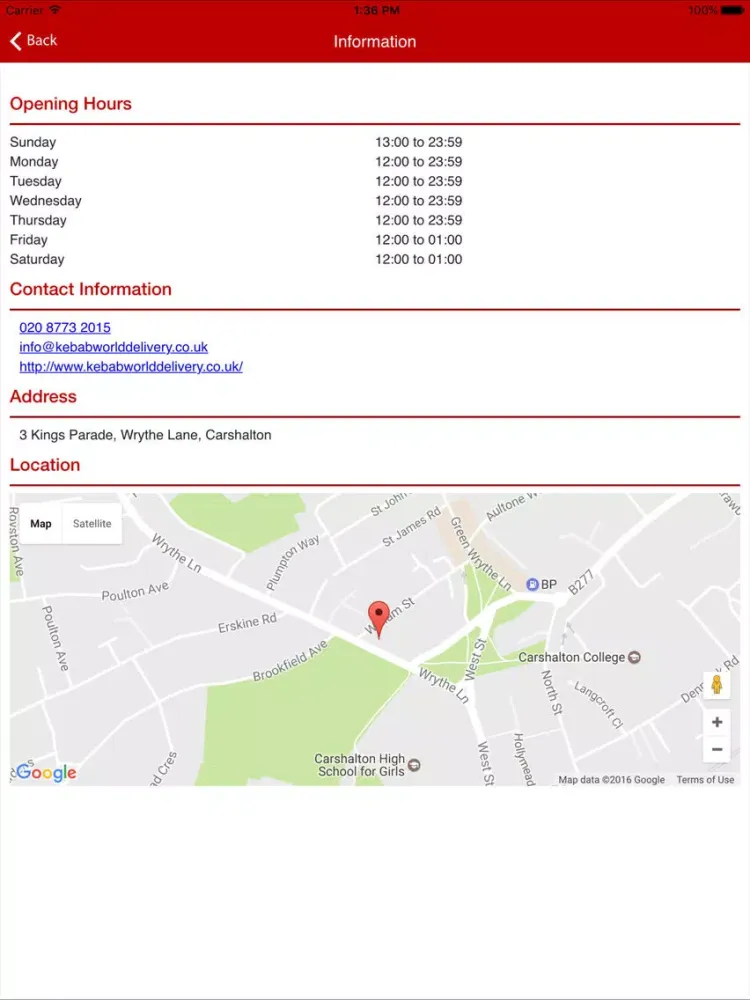 Capturas de pantalla de Kebab World Carshalton iPad 