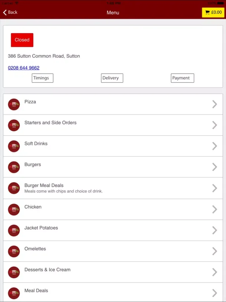 Poppins Pizza Sutton iPad  Screenshots