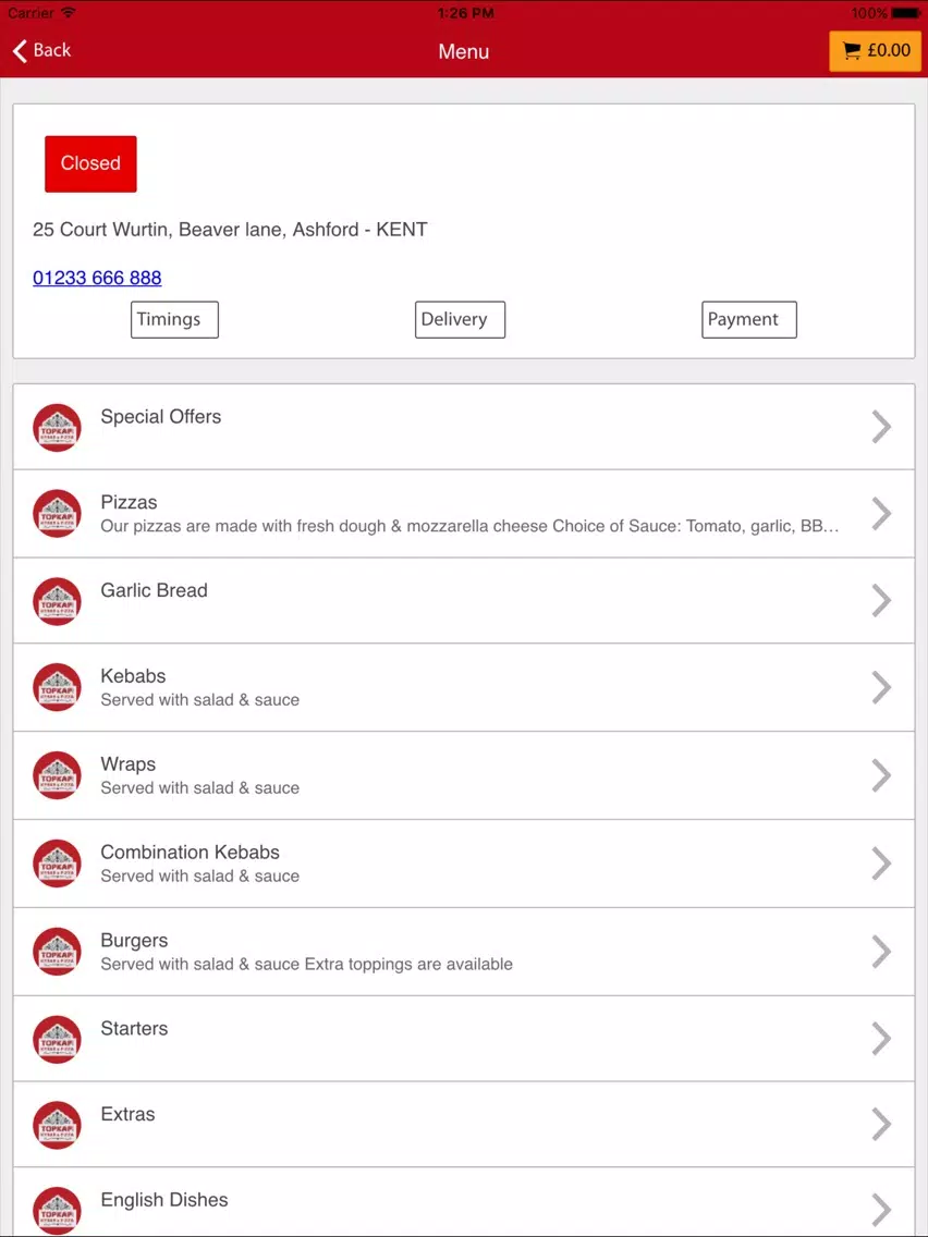 Screenshot di Topkapi Kebab and Pizza iPad 
