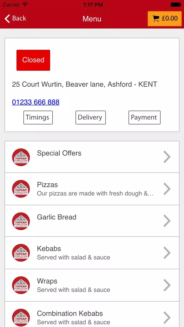 Screenshot di Topkapi Kebab and Pizza