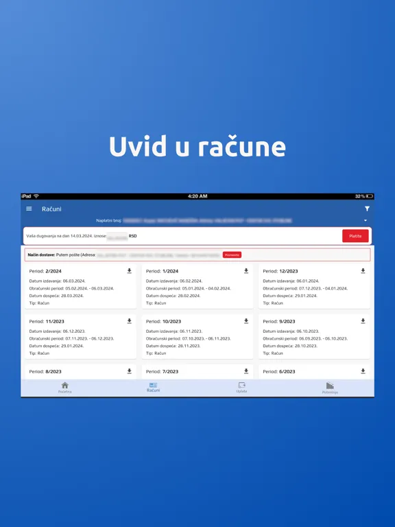 EPS Uvid u račun iPad  Screenshots