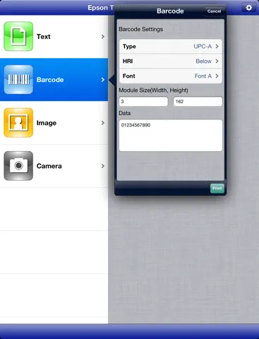 ภาพหน้าจอของ Epson TM Bluetooth Print iPad 