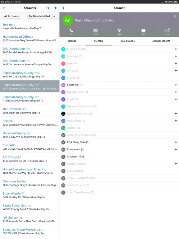 ภาพหน้าจอของ EQD CRM iPad 